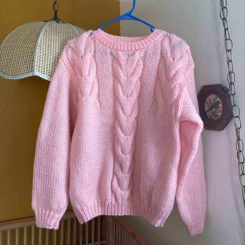 vintage bubblegum hand-knit cable sweater